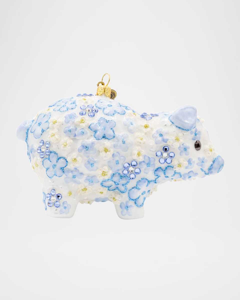 Blue Floral Piggy Christmas Ornament